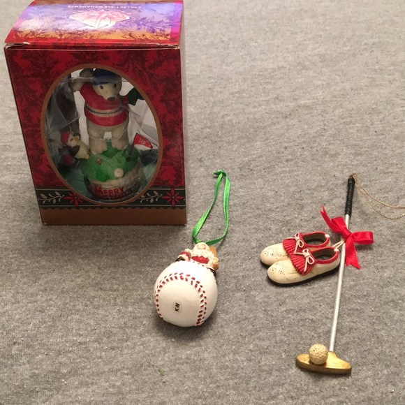 Set of 3 Sports Christmas Ornaments Golf/Baseball - Picture 8 of 8